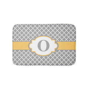 Gray Yellow Quatrefoil Monogram Bathmat Bath Mats