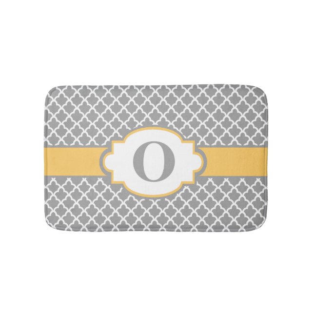 Gray Yellow Quatrefoil Monogram Bathmat Bath Mats (Front)