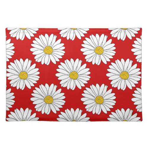 Gray Yellow Red White Daisy Pattern Cloth Placemat