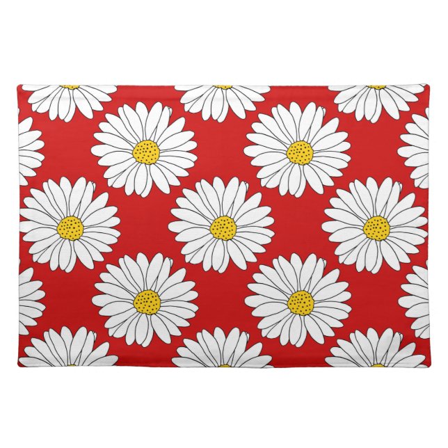 Gray Yellow Red White Daisy Pattern Cloth Placemat (Front)