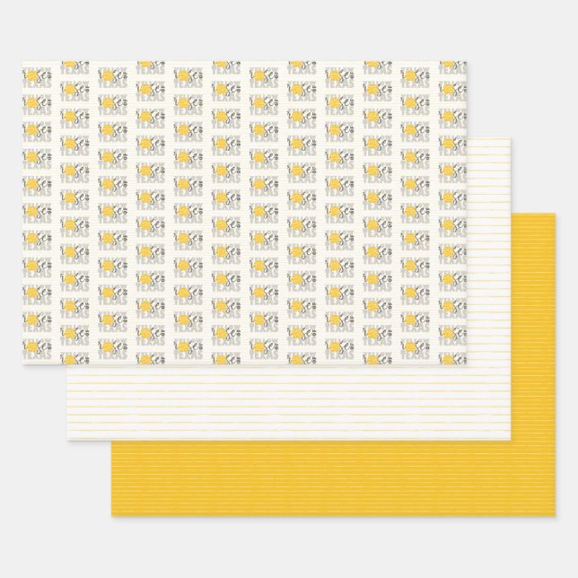 Gray Yellow Rose of Texas Wrapping Paper Sheets (Set)