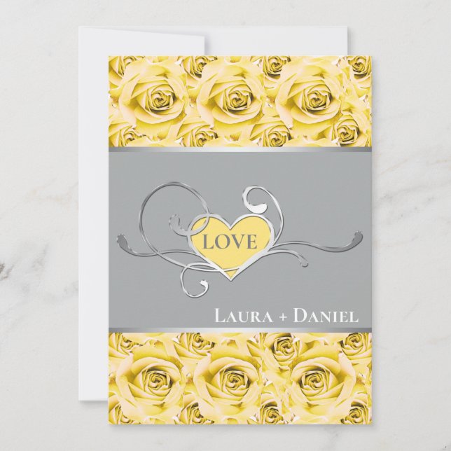 Gray, Yellow Roses Wedding Invitation 2 (Front)