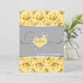 Gray, Yellow Roses Wedding Invitation 2 (Standing Front)