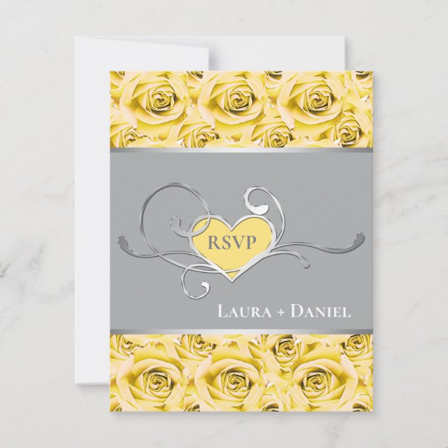 Gray, Yellow Roses Wedding RSVP Card (Front)