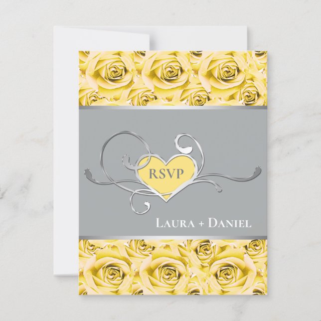 Gray, Yellow Roses Wedding RSVP Card (Front)