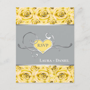 Gray, Yellow Roses Wedding RSVP Card