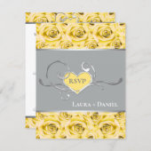 Gray, Yellow Roses Wedding RSVP Card (Front/Back)