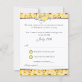 Gray, Yellow Roses Wedding RSVP Card (Back)