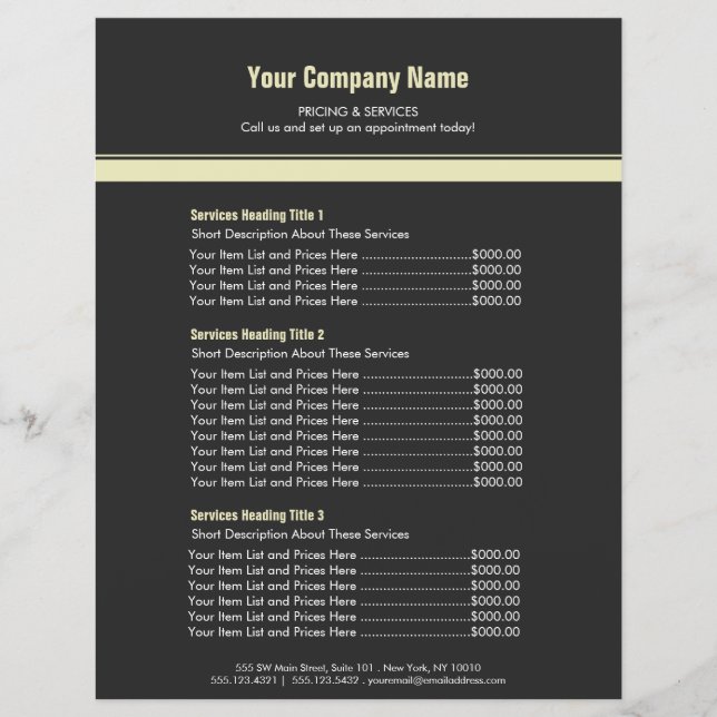 Gray Yellow Simple Border Price List 3 Flyer (Front)