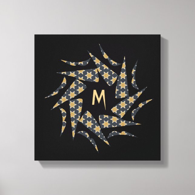 Gray Yellow Star Triangle Pattern Monogram Canvas Print (Front)