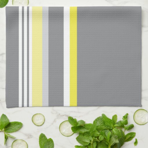Gray (Yellow stripe) Kitchen Towel Zazzle