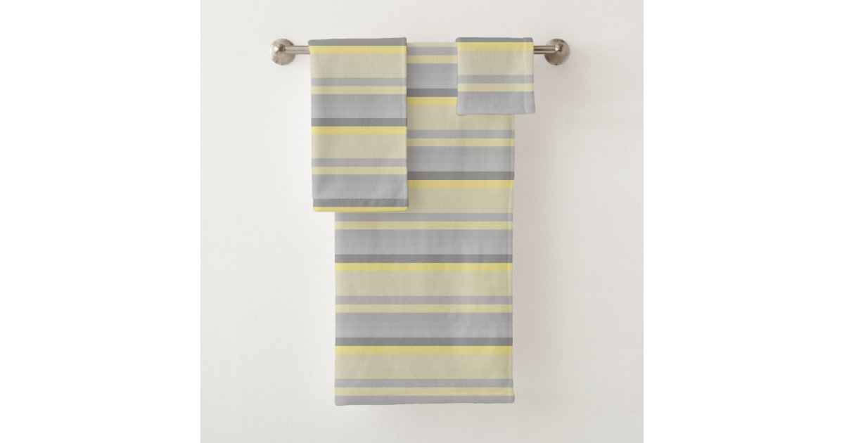 gray yellow stripes bath towel set Zazzle