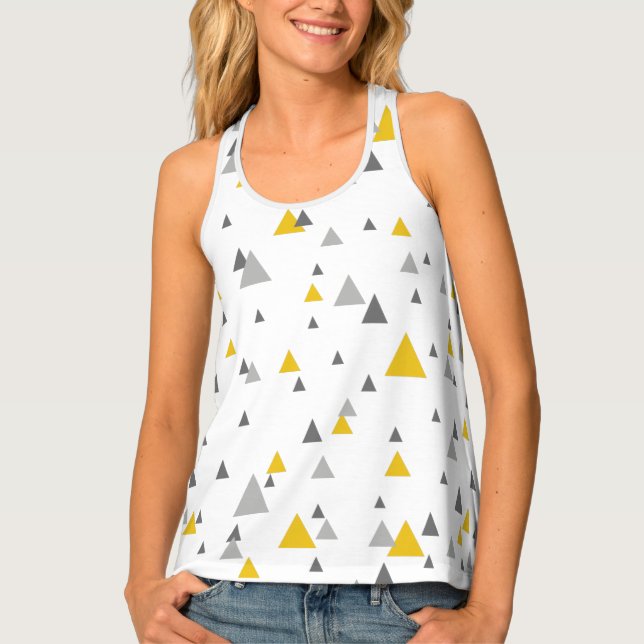 Gray & Yellow Triangles Modern Seamless Pattern Tank Top (Front)