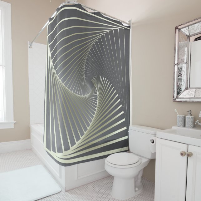 gray yellow twirl shower curtain (In Situ)