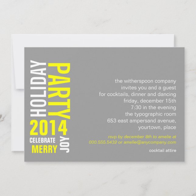Gray Yellow Typographic Holiday Party Invitation (Front)