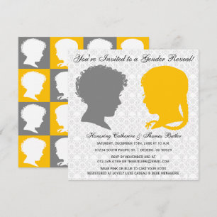 Gray & Yellow Victorian Silhouette Gender Reveal Invitation