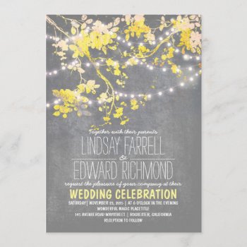 Gray Yellow Wedding Invitation With String Lights by jinaiji at Zazzle
