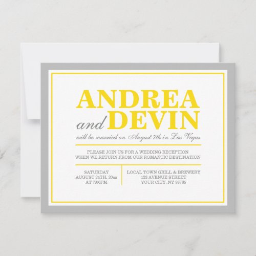 Gray &amp; Yellow Wedding Reception ONLY Invitations