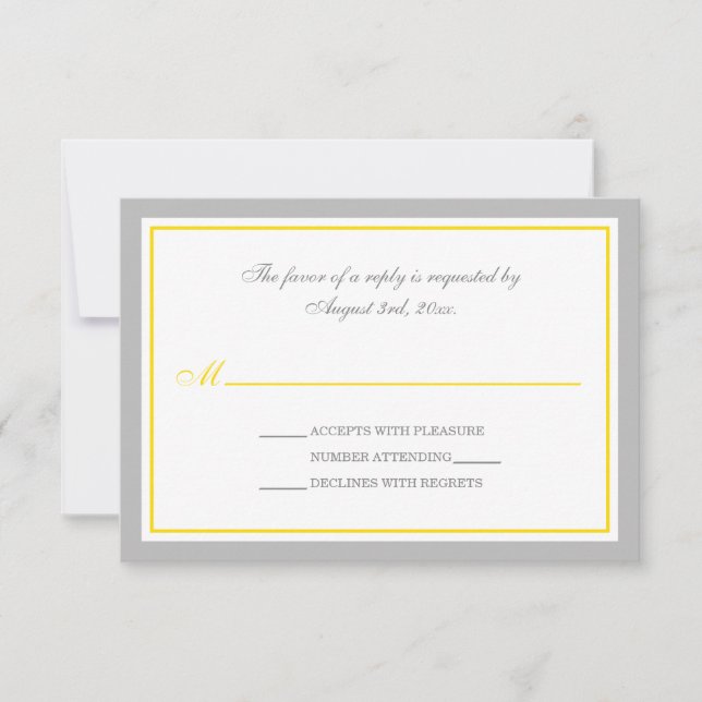 Gray & Yellow Wedding Reception RSVP Cards (Front)