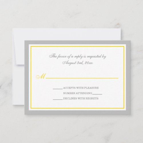 Gray &amp; Yellow Wedding Reception RSVP Cards