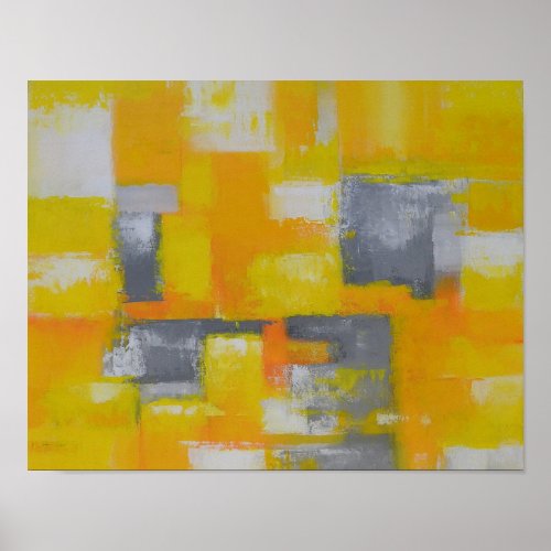 gray yellow white abstract art painting poster