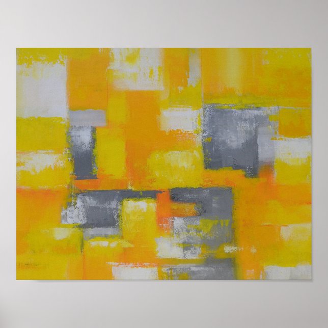 gray yellow white abstract art painting poster (Front)