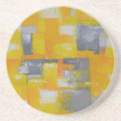 gray yellow white abstract art painting sandstone coaster