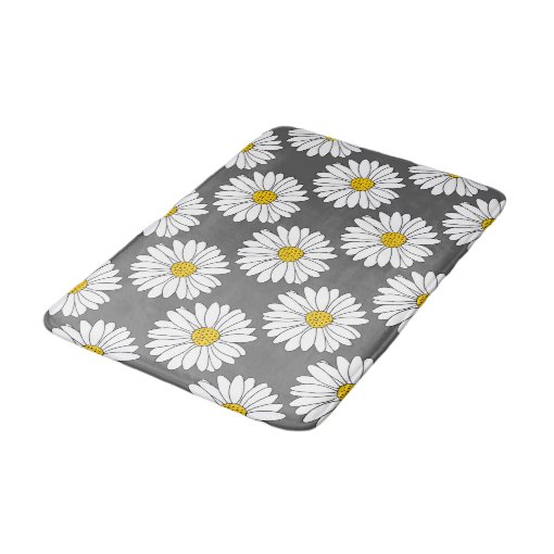 Gray Yellow White Daisy Pattern Bath Mat | Zazzle