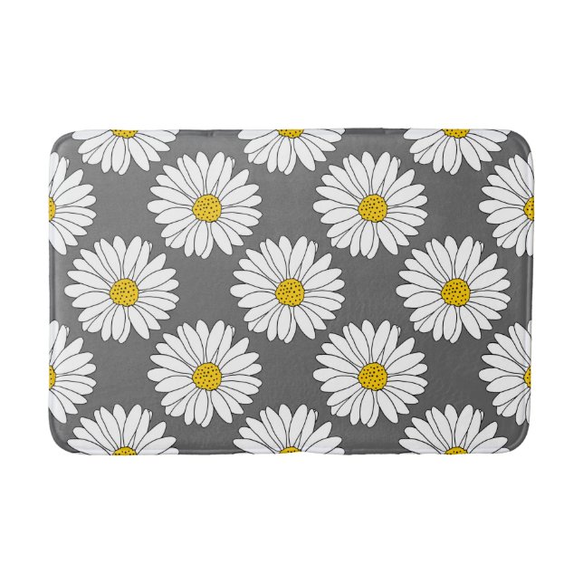 Gray Yellow White Daisy Pattern Bath Mat (Front)