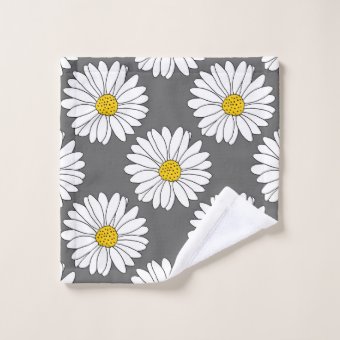 Gray Yellow White Daisy Pattern Bath Towel Set | Zazzle