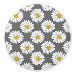 Gray Yellow White Daisy Pattern Ceramic Knob