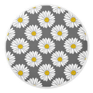 Gray Yellow White Daisy Pattern Ceramic Knob