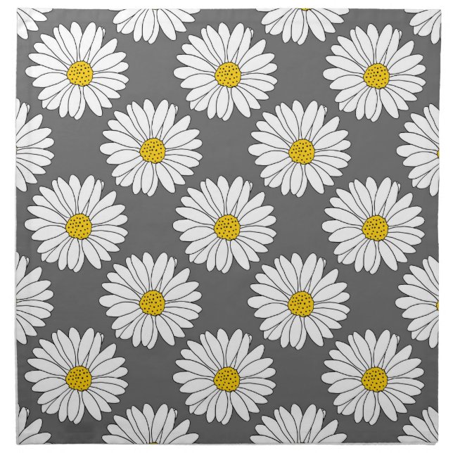 Gray Yellow White Daisy Pattern Cloth Napkin (Front)