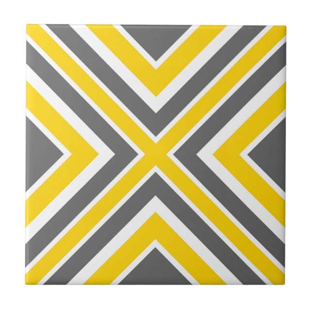 Gray Yellow White Geometric Ceramic Tile (Front)