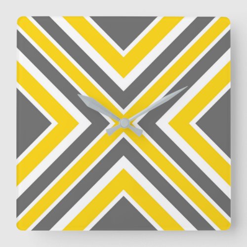 Gray Yellow White Geometric Square Wall Clock