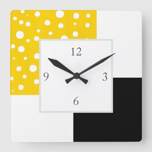 Gray Yellow White Geometric Square Wall Clock