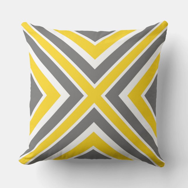 Gray Yellow White Geometric Throw Pillow (Front)