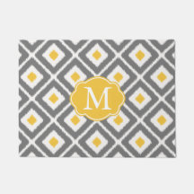 Gray, Yellow, White Ikat Diamond Pattern