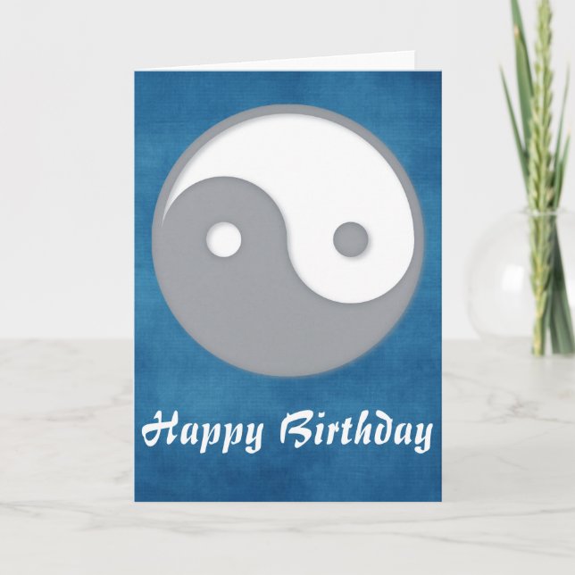 Gray Ying/Yang Happy Birthday Greeting Card (Front)
