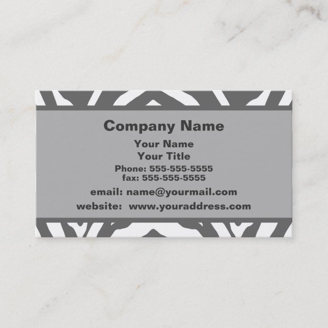 Gray Zebra Appointment Reminder Business Card (Front)