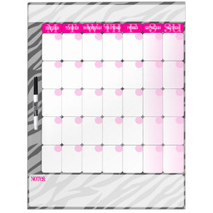 Gray Zebra Print on Pink - Dry Erase Calendar Board