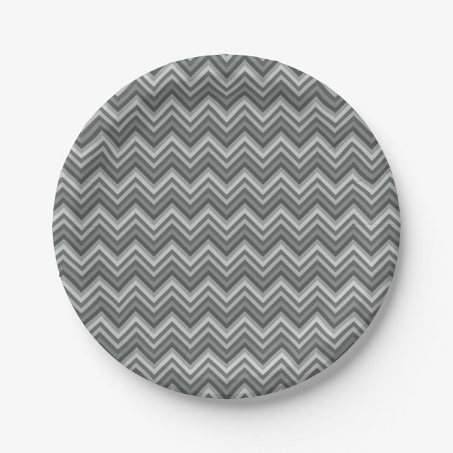 Gray Zig Zags Paper Plates (Front)
