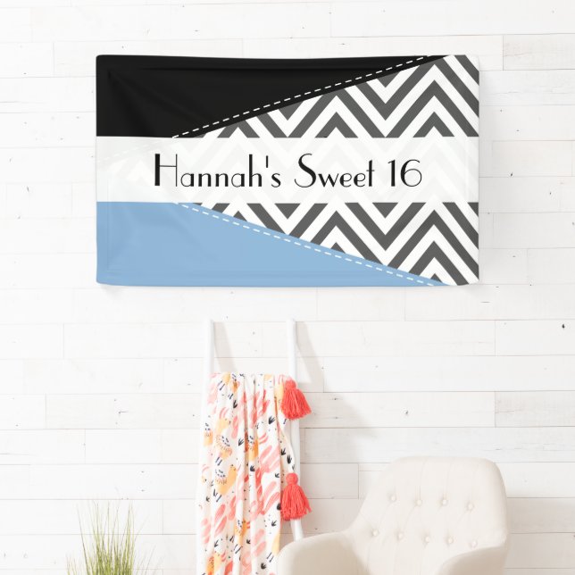 Gray Zigzag, Chevron, Zigzag Pattern, Sweet 16 Banner (Insitu)