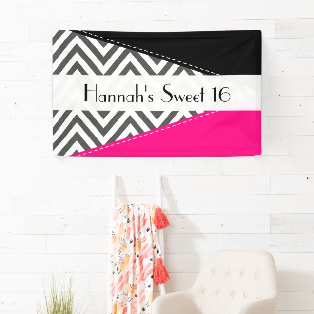 Gray Zigzag, Chevron, Zigzag Pattern, Sweet 16 Banner (Insitu)