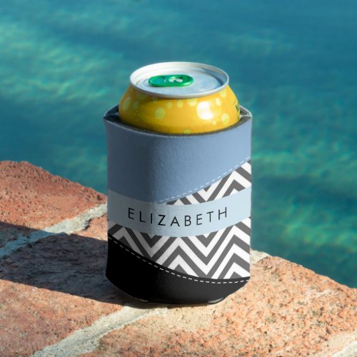 Gray Zigzag Gray Chevron Blue Your Name Can Cooler