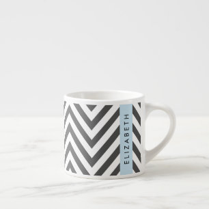 Gray Zigzag, Gray Chevron, Blue, Your Name Espresso Cup