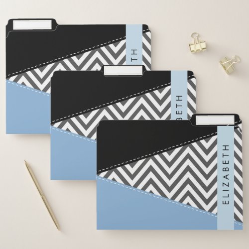 Gray Zigzag Gray Chevron Blue Your Name File Folder