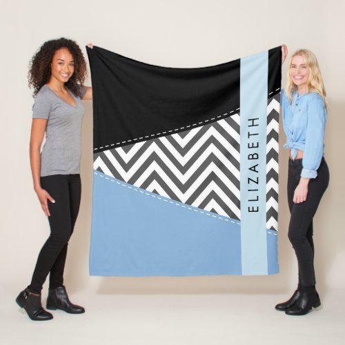 Gray Zigzag Gray Chevron Blue Your Name Fleece Blanket