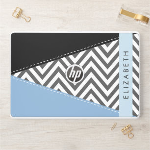 Gray Zigzag, Gray Chevron, Blue, Your Name HP Laptop Skin