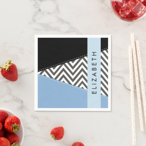 Gray Zigzag Gray Chevron Blue Your Name Napkins